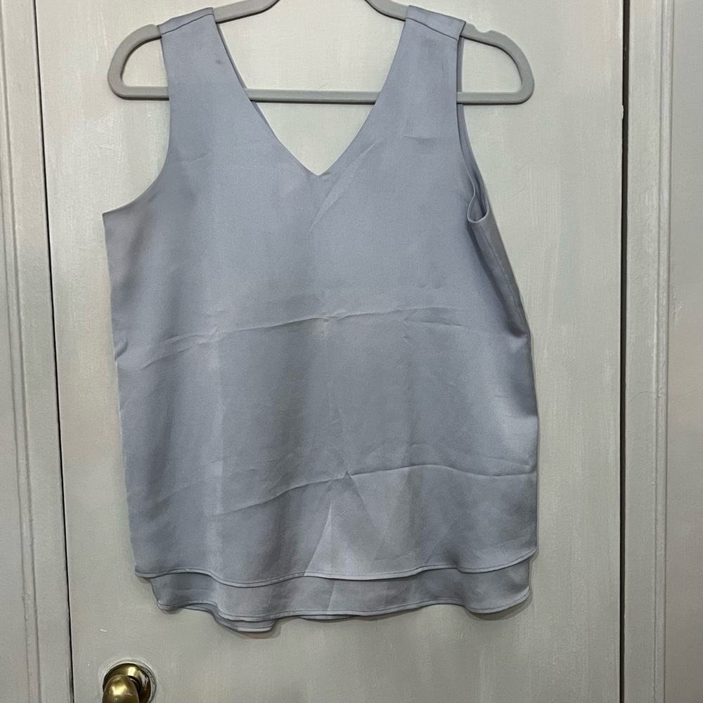 Ann Taylor Loft Factory silver shiny silky loose fitting V-Neck Tank blouse